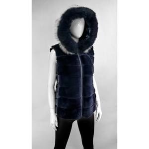 NEW MITCHIE'S MATCHINGS blue rabbit fur vest in navy